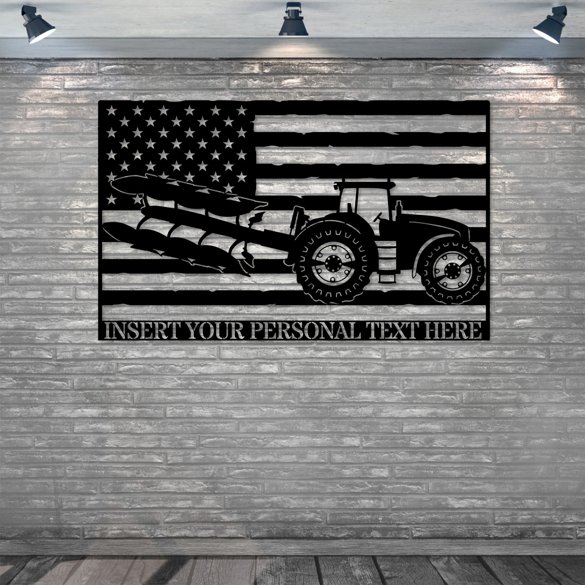 Personalized US Tractor Metal Sign In Black