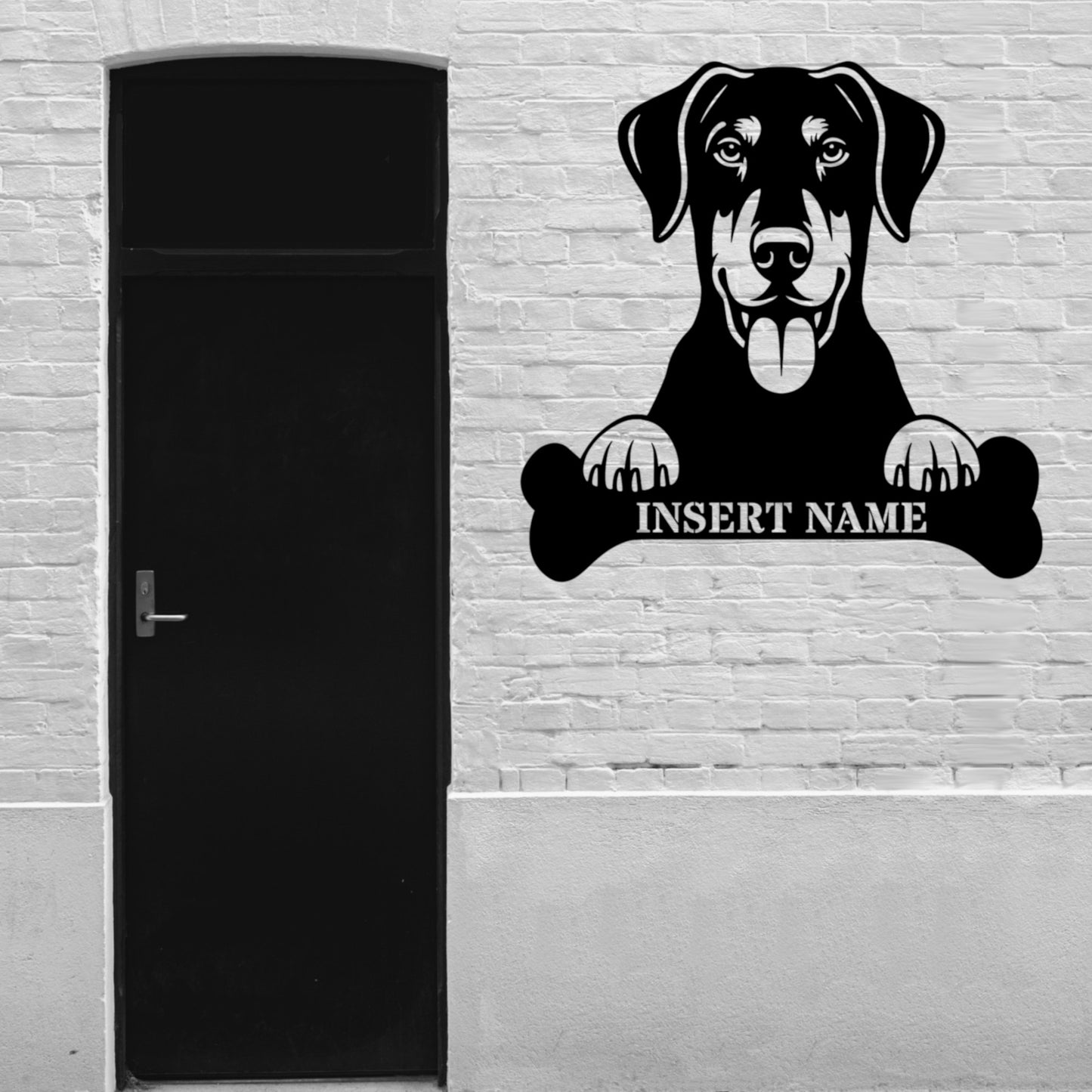 Personalized Dobermann With Bone Metal Sign. Custom Funny Dog Name Decor