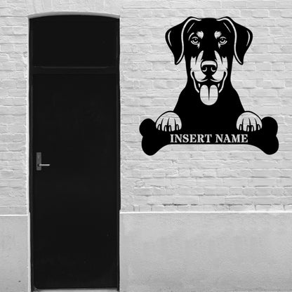 Personalized Dobermann With Bone Metal Sign. Custom Funny Dog Name Decor