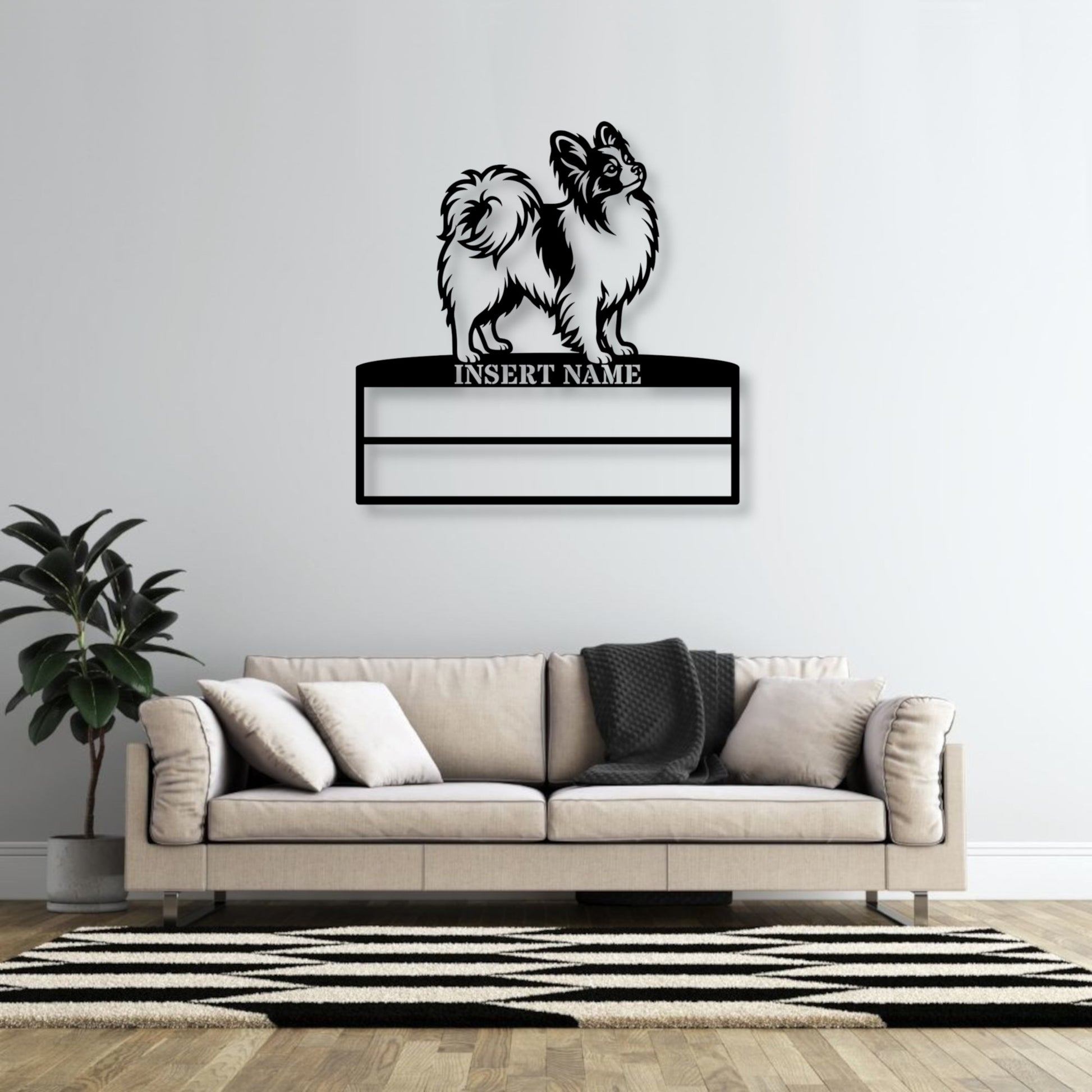 Personalized Papillon Dog Rosette Metal Sign. Custom Champion Ribbon Display