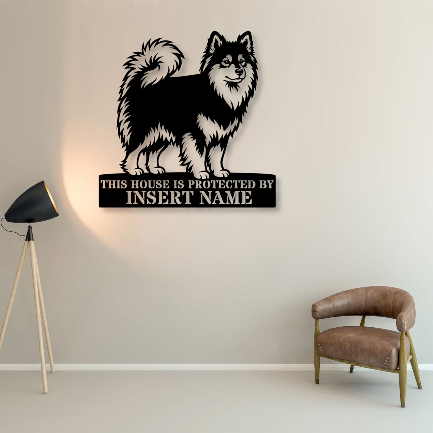 Personalized Finnish Lapphund Guard Metal Sign. Custom Dog Name Wall Decor