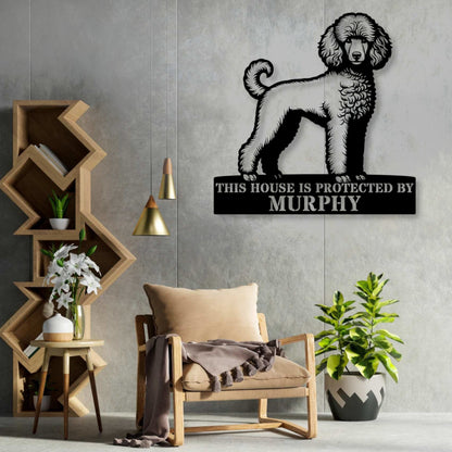 Personalized Poodle Dog Guard Metal Sign. Custom Dog Protect Name Wall Decor