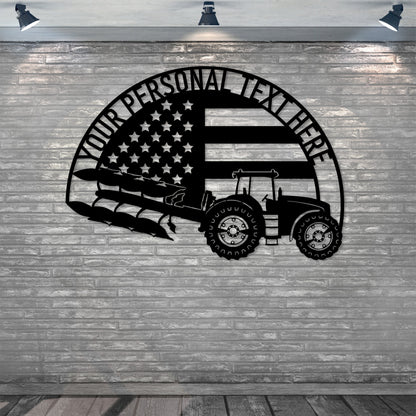 Personalized Patriotic Farming Metal Sign In Black