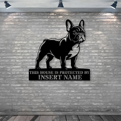 Personalized French Bulldog Guard Metal Sign. Custom Dog Name Wall Decor
