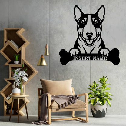 Personalized Bull Terrier Dog With Bone Metal Sign. Custom Funny Dog Name Decor (Kopi)
