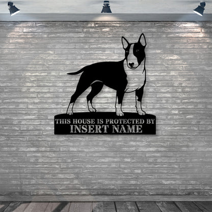 Personalized Bull Terrier Guard Metal Sign. Custom Dog Name Wall Decor