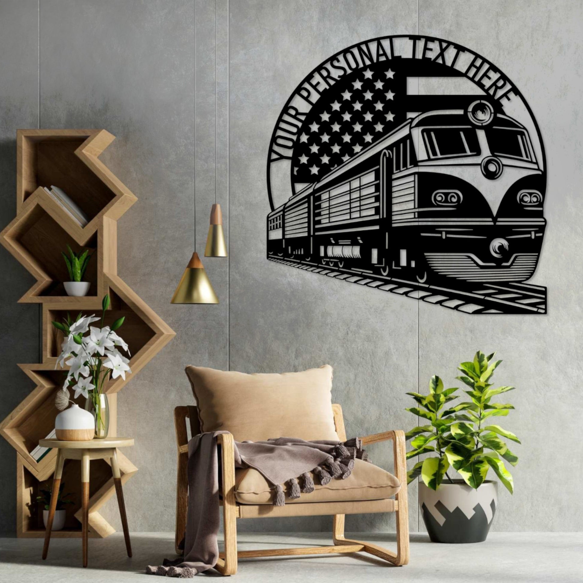 Personalized US Train Lover Metal Sign. Custom American Railroad Wall Decor Gift