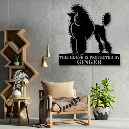 Personalized Dog Guard Name Metal Sign. Custom Poodle Protect Wall Decor