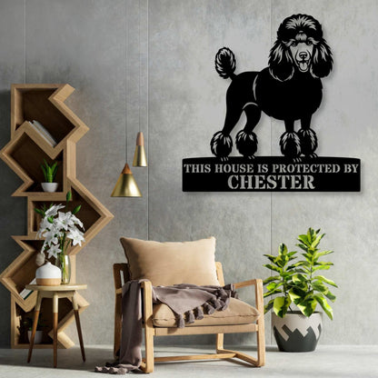 Poodle Personalized Guard Name Metal Sign. Custom Dog Protect Wall Decor