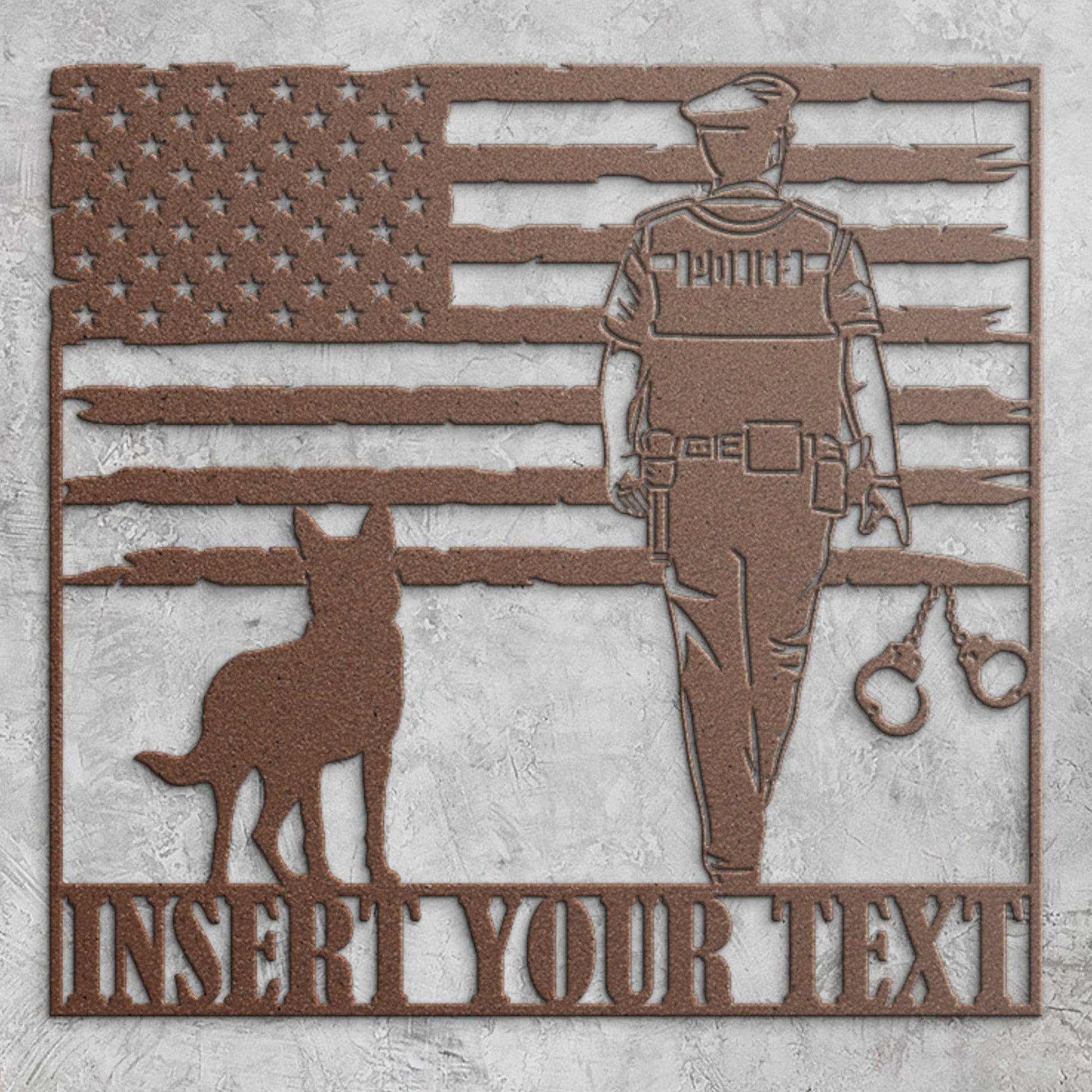Personalized American Police Officer And K9 Dog Name Metal Sign. Custom Patriotic Police Force Wall Decor. US Police Officer Monogram Gift