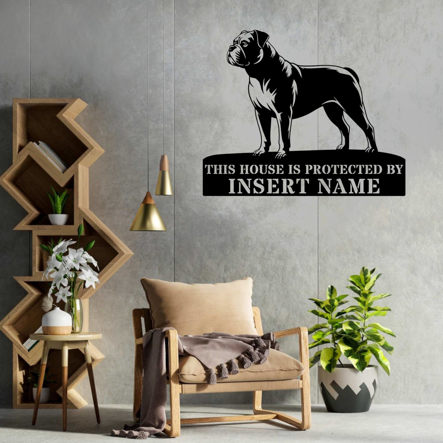 Personalized American Bulldog Guard Metal Sign. Custom Name Wall Decor