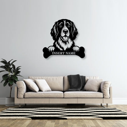 Personalized English Springer Spaniel With Bone Metal Sign. Custom Dog Name Decor