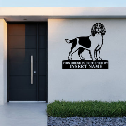 Personalized English Springer Spaniel Guard Metal Sign. Custom Dog Name Wall Decor