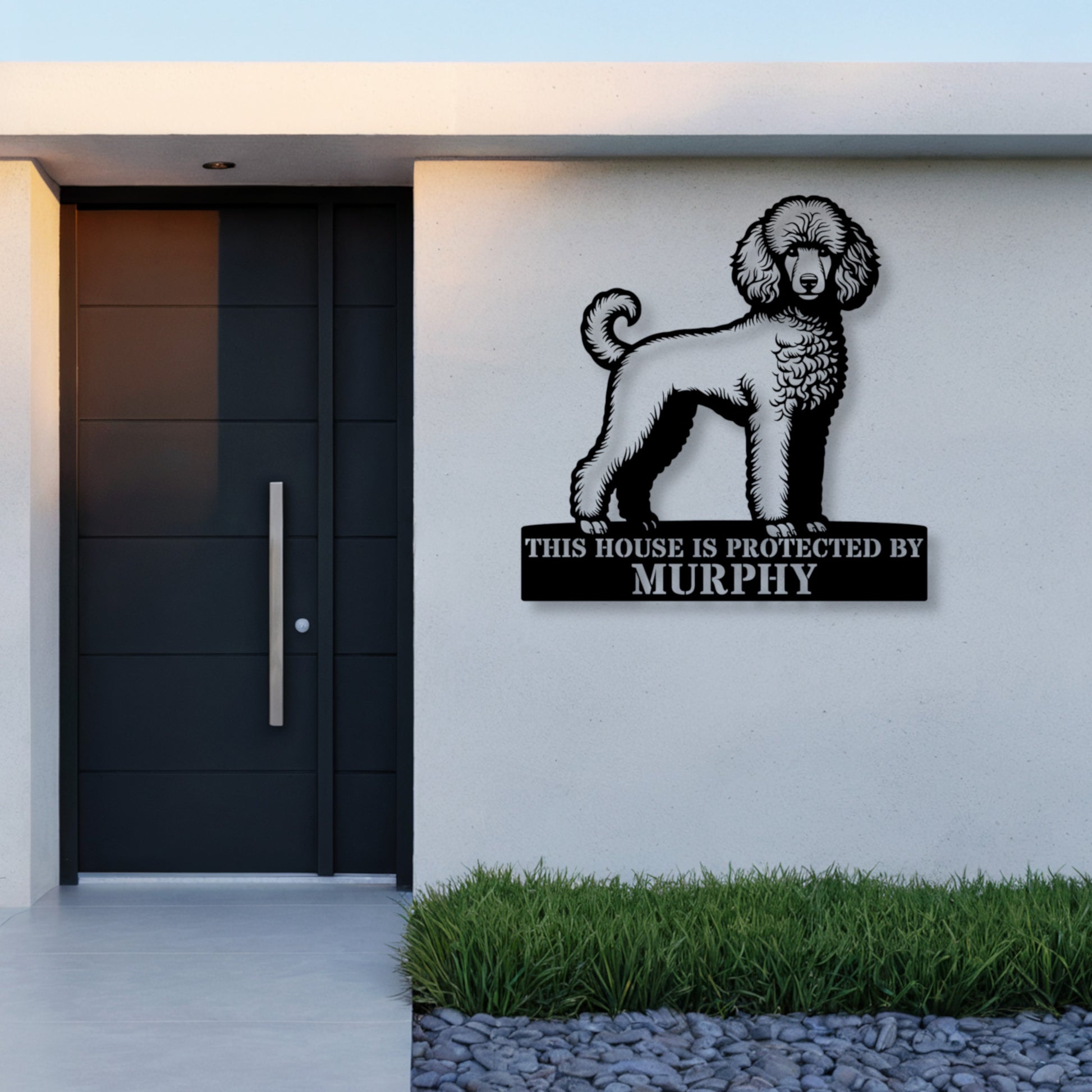 Personalized Poodle Dog Guard Metal Sign. Custom Dog Protect Name Wall Decor