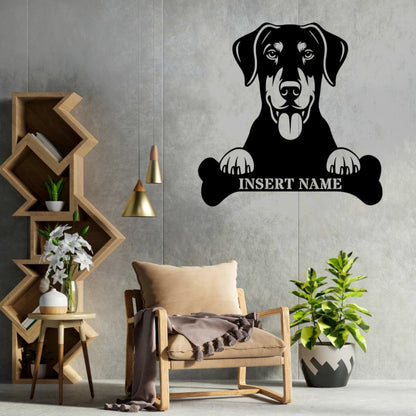 Personalized Dobermann With Bone Metal Sign. Custom Funny Dog Name Decor