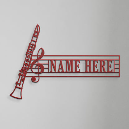 Personalized Clarinet Instrument Name Metal Sign Decor In Red With Custom Text