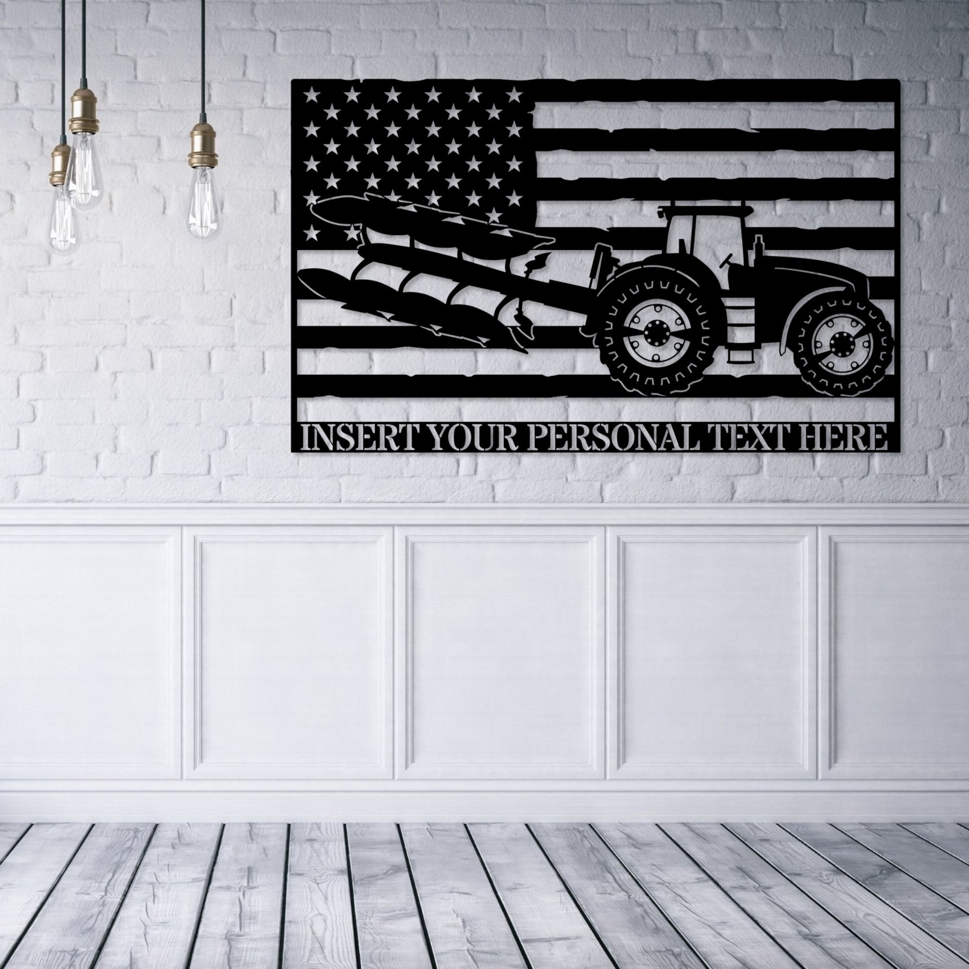 Personalized US Tractor Metal Sign In Black