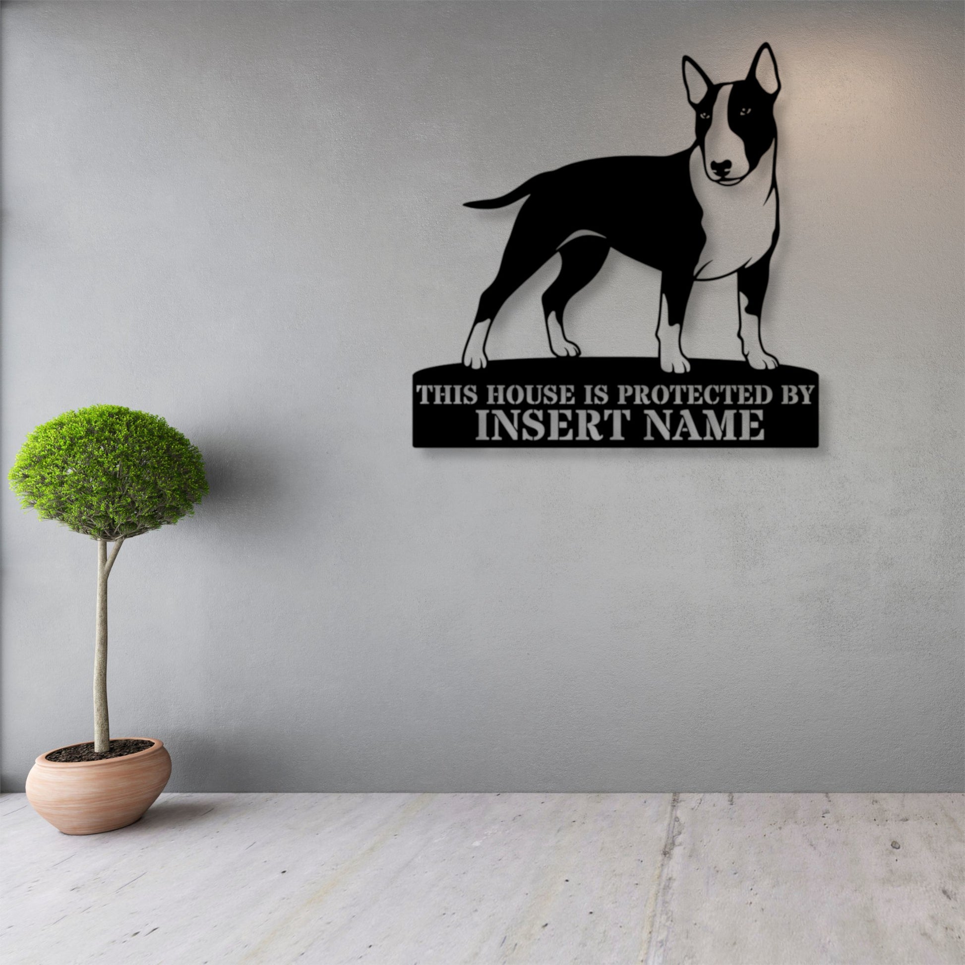 Personalized Bull Terrier Guard Metal Sign. Custom Dog Name Wall Decor