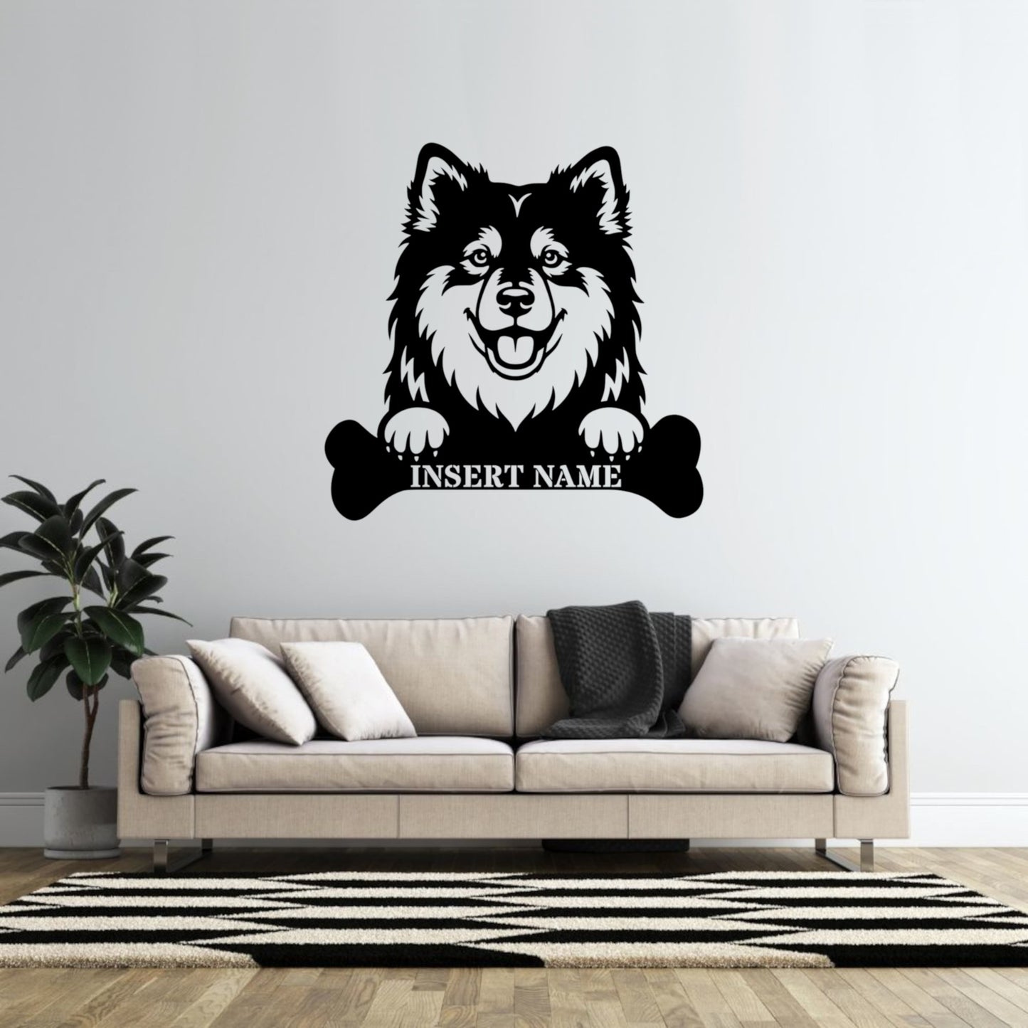 Personalized Finnish Lapphund With Bone Metal Sign. Custom Dog Name Decor