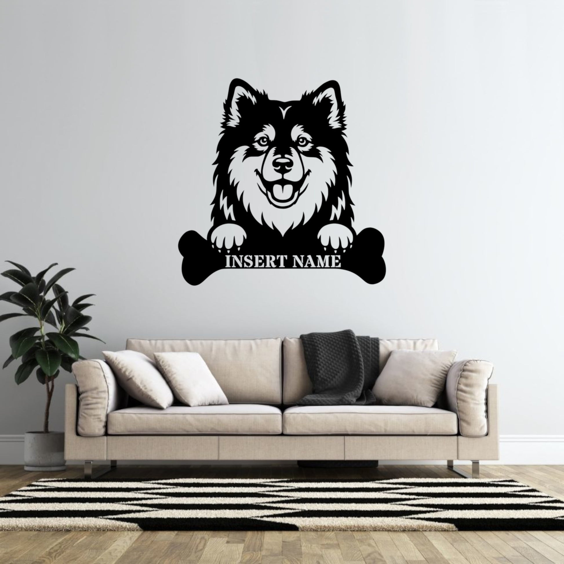 Personalized Finnish Lapphund With Bone Metal Sign. Custom Dog Name Decor