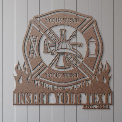 Personalized Firefighter Maltese Cross Metal Sign. Fireman Wall Haning Gift. Custom Fire Department Wall Decor. First Responder Name Sign