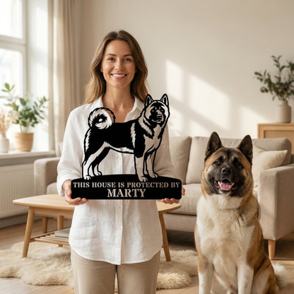 Personalized American Akita Guard Metal Sign. Custom Dog Name Wall Decor