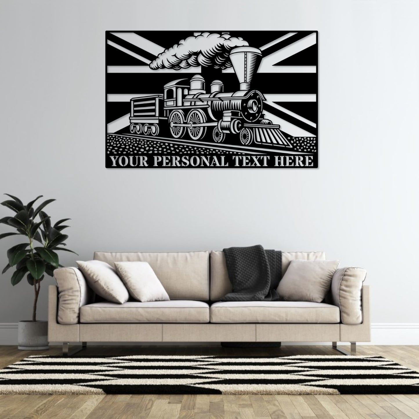 Personalized UK Steam Train Metal. Custom English Train Lover Wall Decor