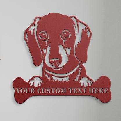 Personalized Dachshund Name Metal Sign In Red. Custom Gift Idea For Dog Lover