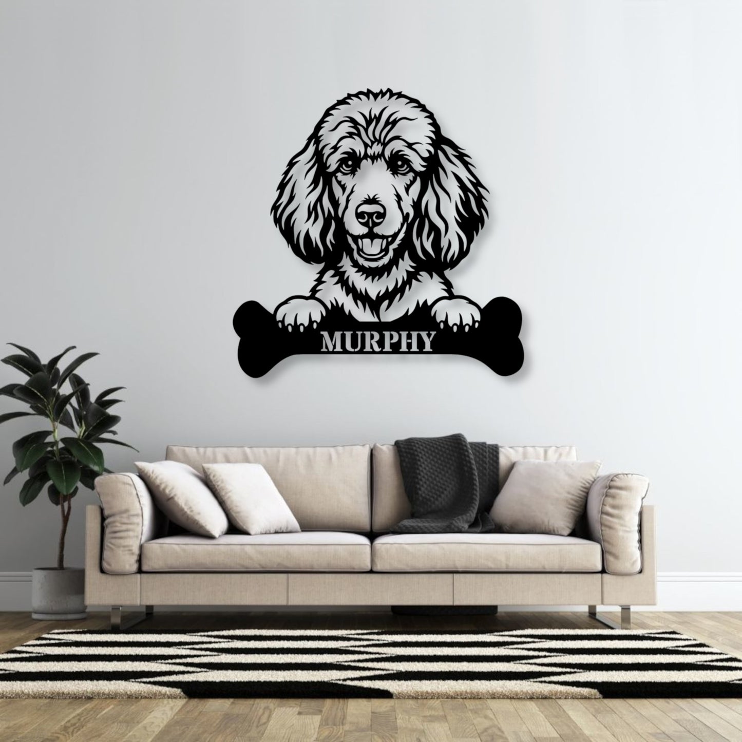 Personalized Poodle With Bone Name Metal Sign. Funny Custom Dog Wall Decor Gift