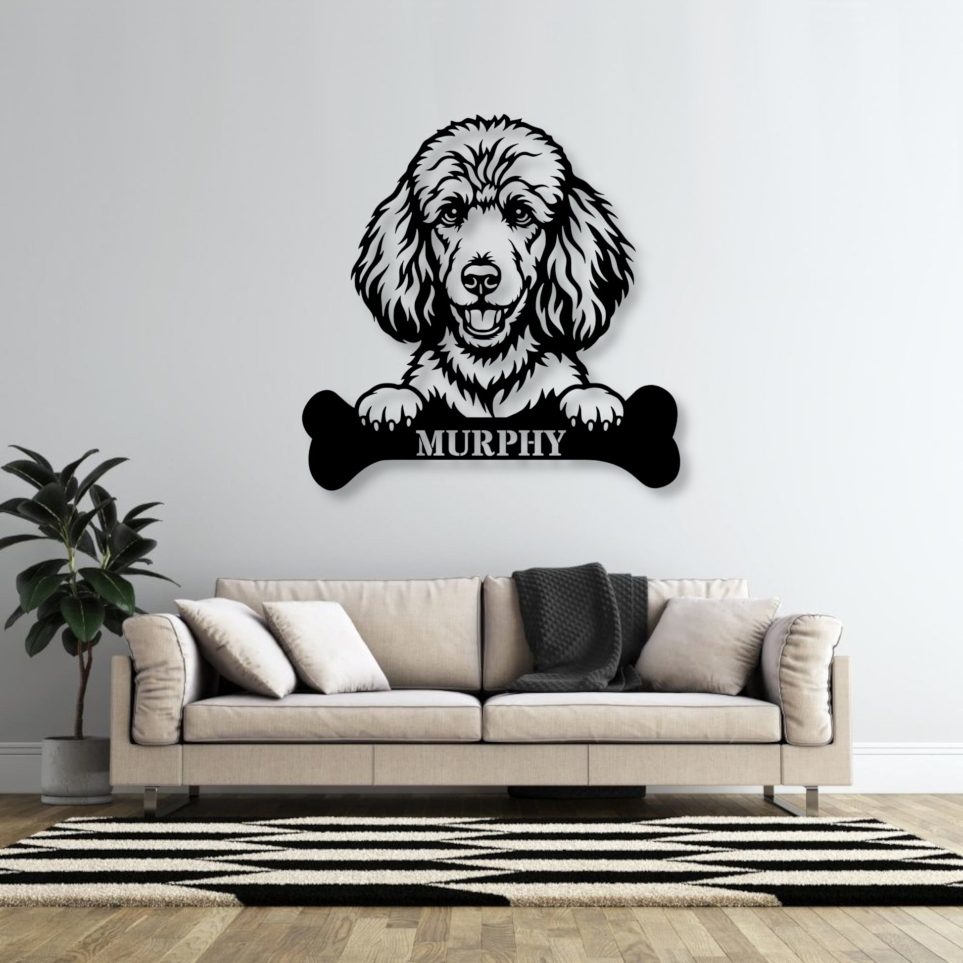 Personalized Poodle With Bone Name Metal Sign. Funny Custom Dog Wall Decor Gift