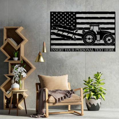 Personalized US Tractor Metal Sign In Black