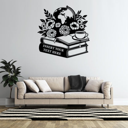 Personalized Floral Bookworm Name Metal Sign. Custom Home Library Wall Decor Gift. Geography Reader. Gift For Book Lover. School Class Decor