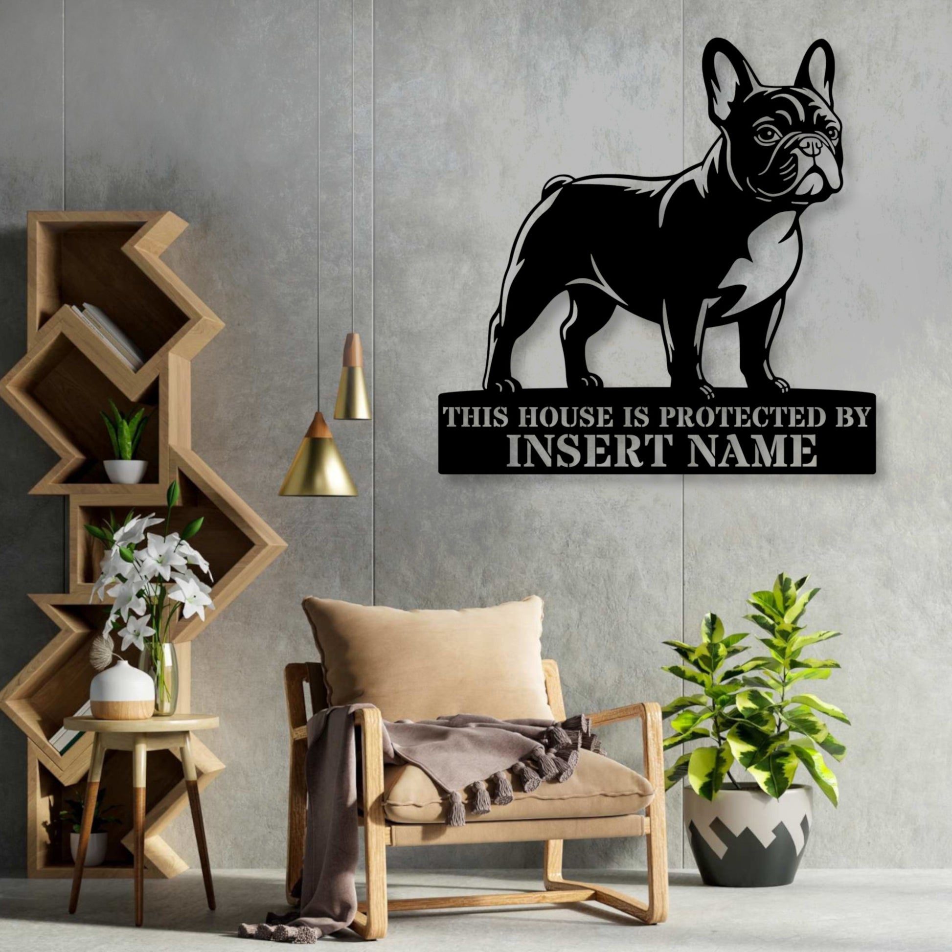 Personalized French Bulldog Guard Metal Sign. Custom Dog Name Wall Decor