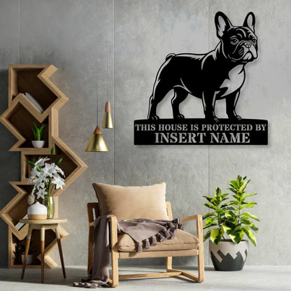 Personalized French Bulldog Guard Metal Sign. Custom Dog Name Wall Decor