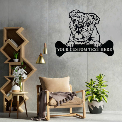 Personalized English bulldog Name Metal Sign. Customizable Dog Wall Decor Gift