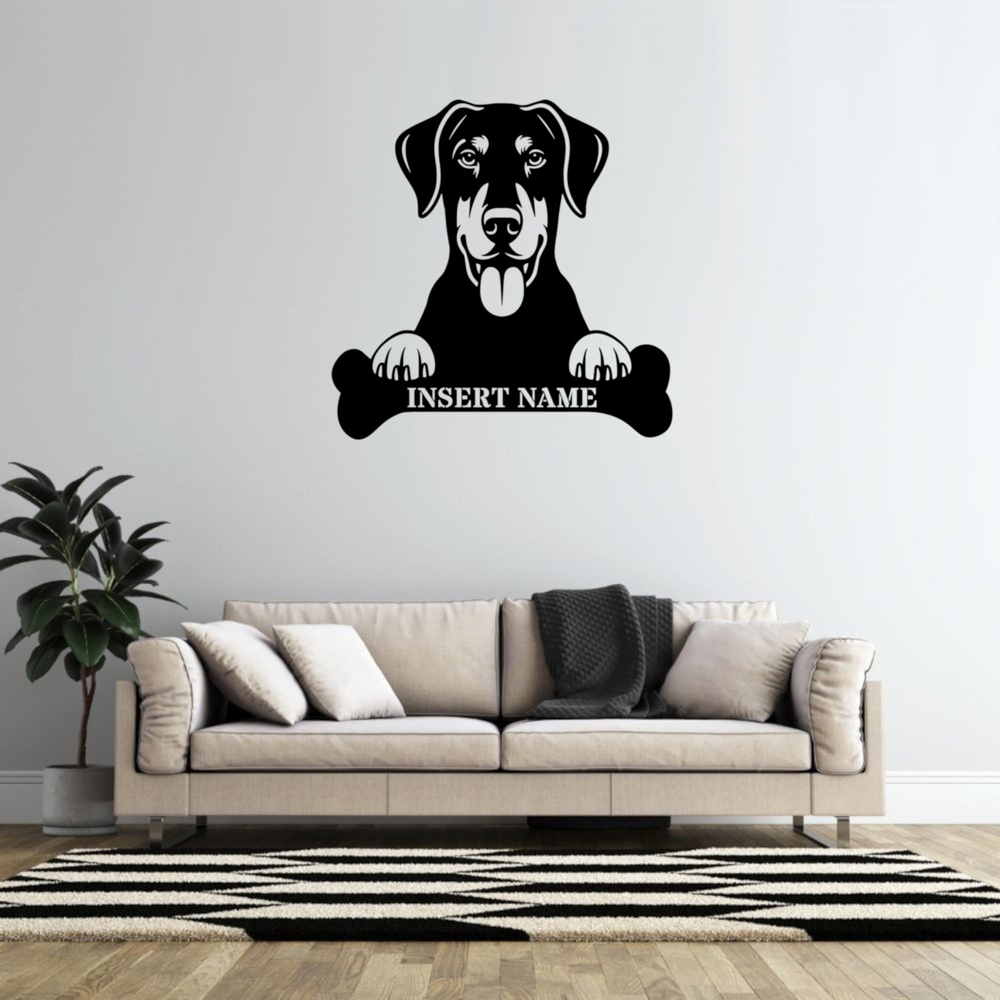 Personalized Dobermann With Bone Metal Sign. Custom Funny Dog Name Decor