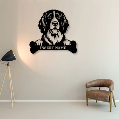 Personalized English Springer Spaniel With Bone Metal Sign. Custom Dog Name Decor