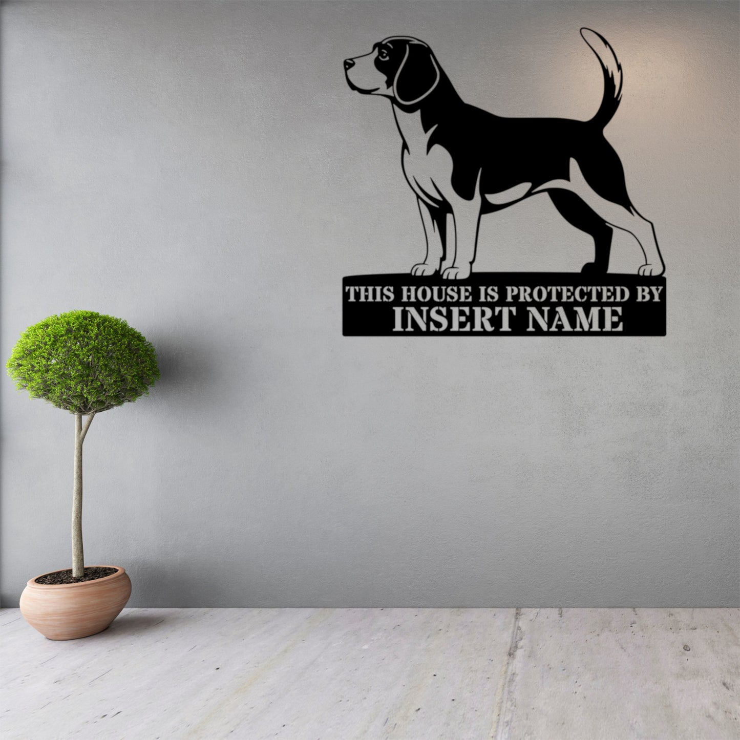 Personalized Beagle Guard Metal Sign. Custom Name Wall Decor