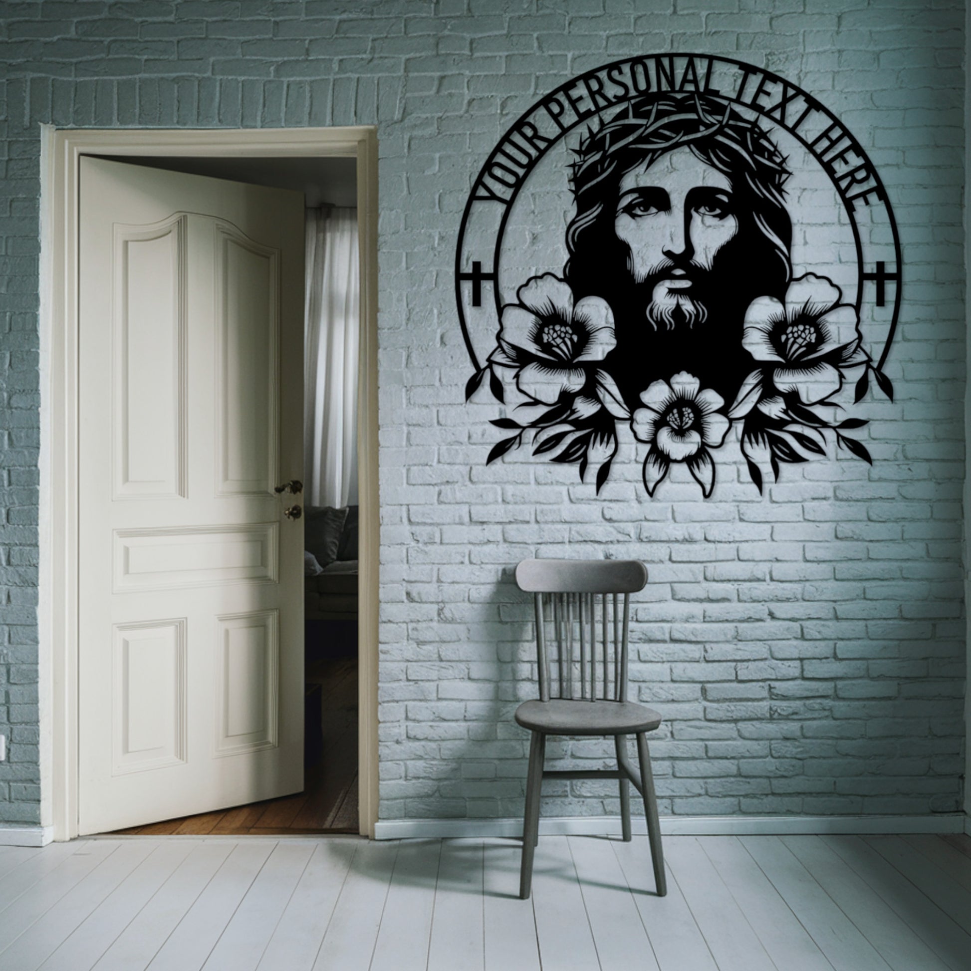 Personalized Jesus Metal Art sign. Custom Christian Wall Decor Gift. Religious Wall Hanging. Unique Floral Faith Decoration. Spiritual Decor