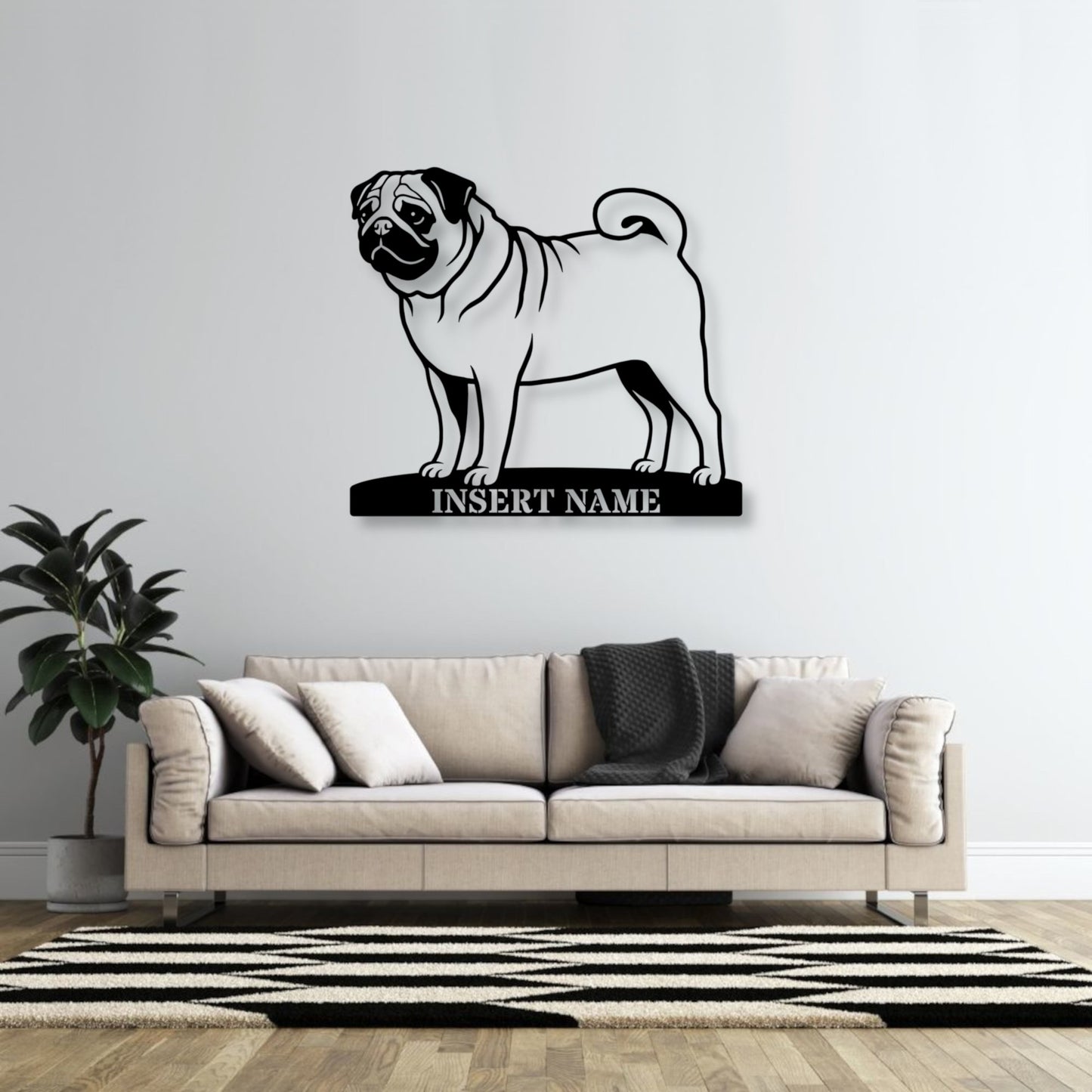 Personalized Pug Name Metal Sign. Custom Dog Owner Wall Decor Gift