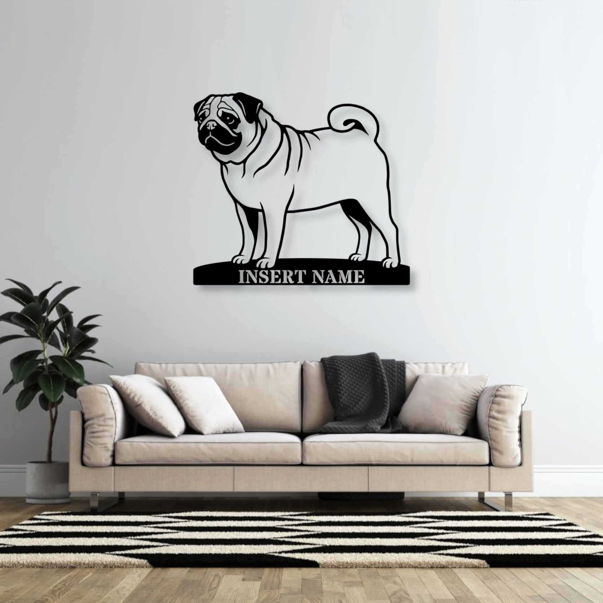 Personalized Pug Name Metal Sign. Custom Dog Owner Wall Decor Gift