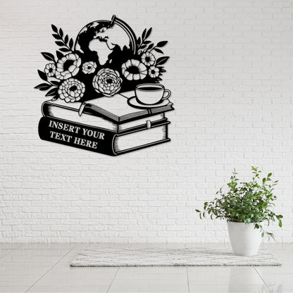 Personalized Floral Bookworm Name Metal Sign. Custom Home Library Wall Decor Gift. Geography Reader. Gift For Book Lover. School Class Decor