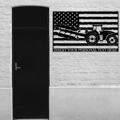 Personalized US Tractor Metal Sign In Black