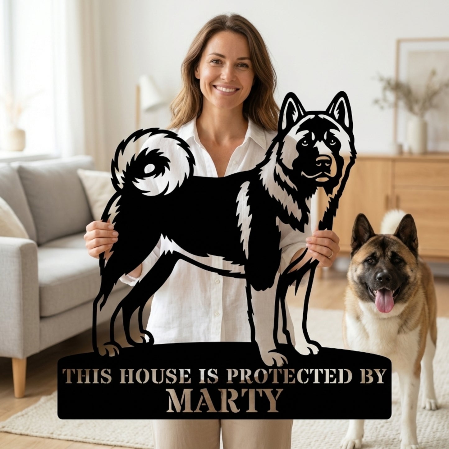 Personalized American Akita Guard Metal Sign. Custom Dog Name Wall Decor