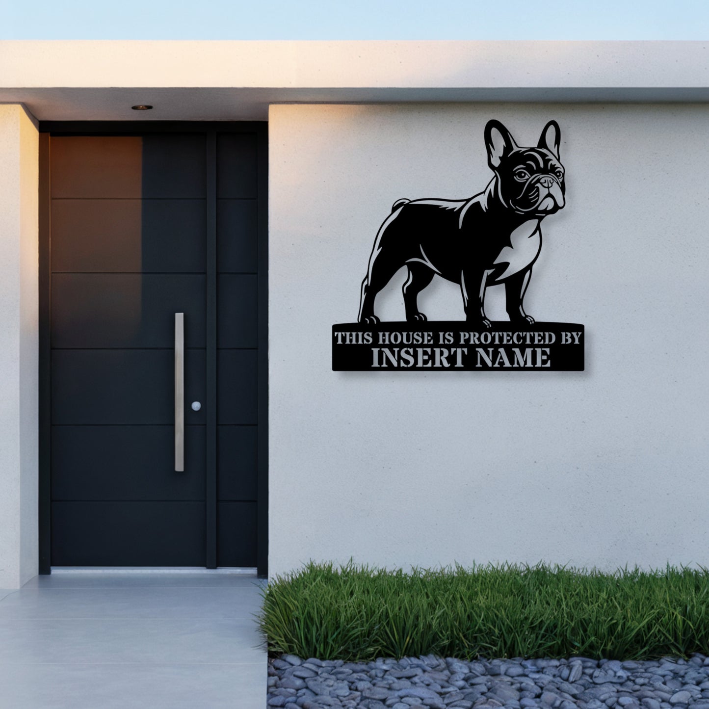 Personalized French Bulldog Guard Metal Sign. Custom Dog Name Wall Decor