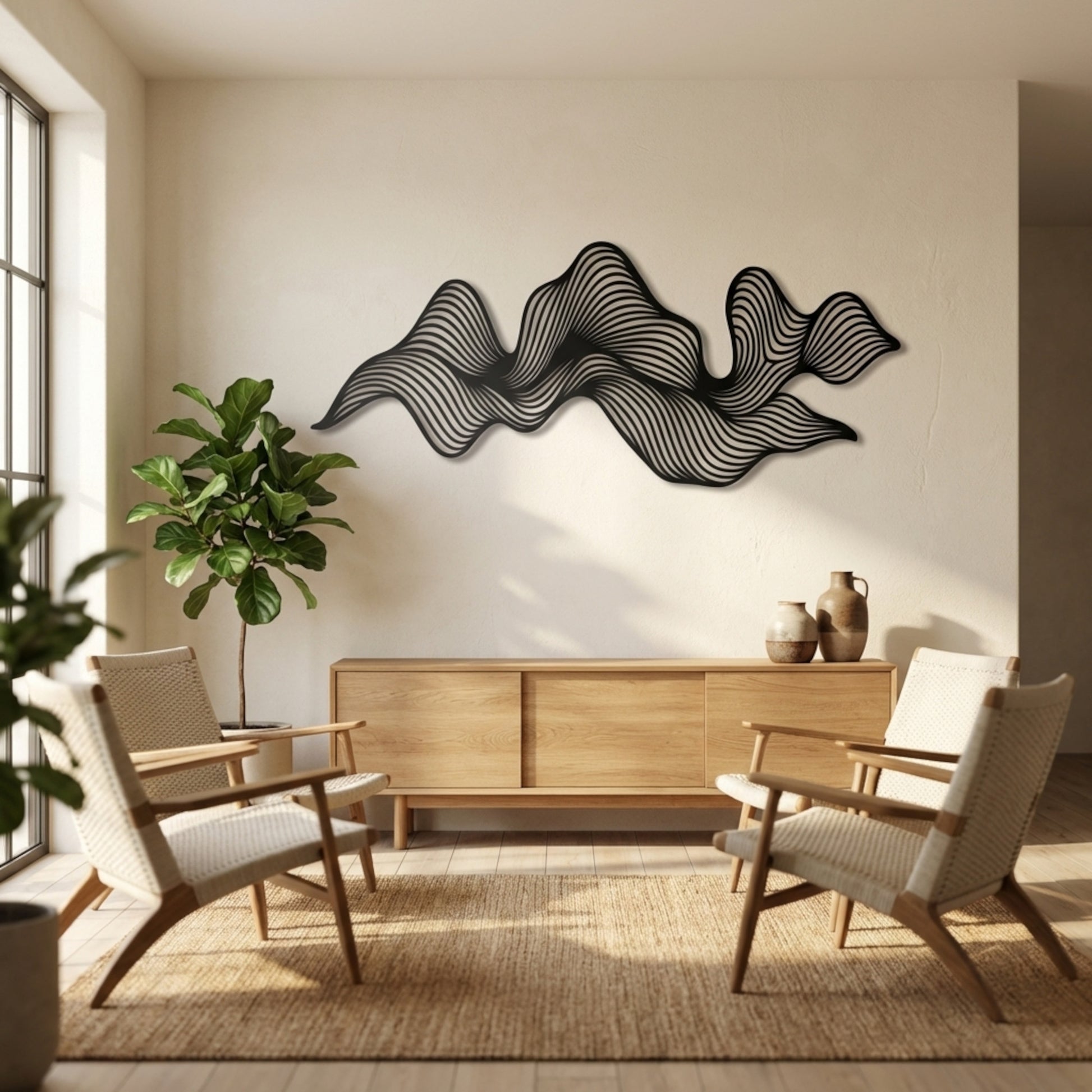 Abstract Black Wave Metal Wall Art, Contemporary Minimalist Decor