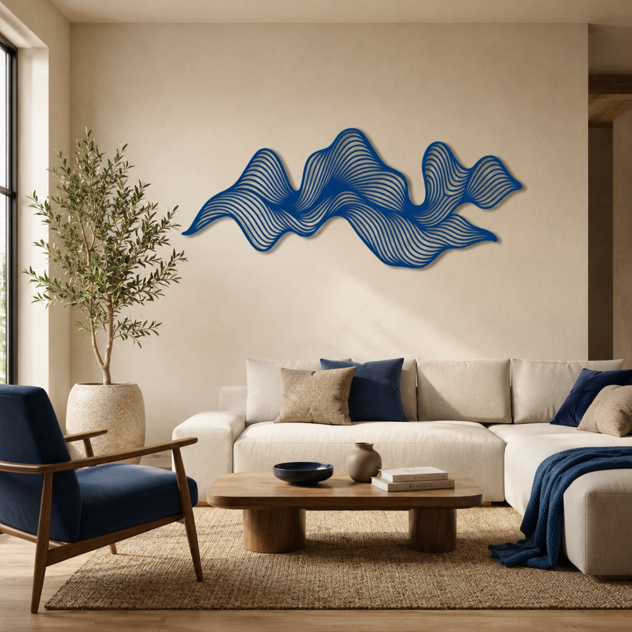 Abstract Blue Wave Metal Wall Art, Contemporary Minimalist Decor