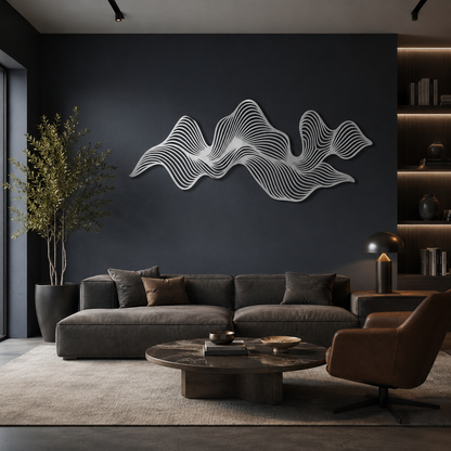 Abstract Chrome Wave Metal Wall Art, Contemporary Minimalist Decor