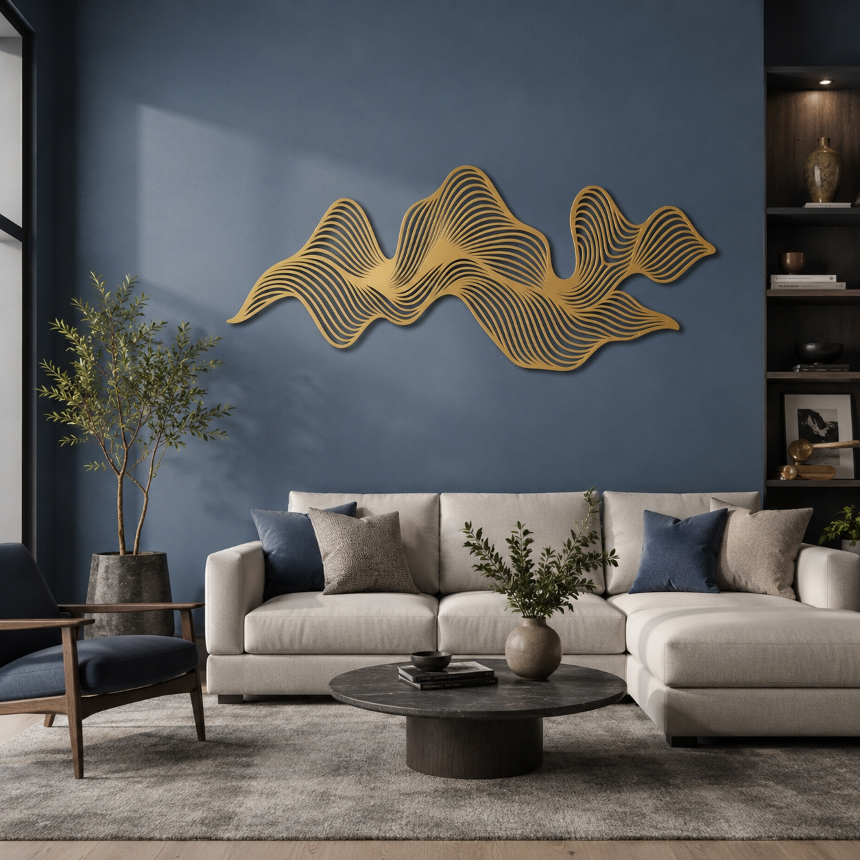 Abstract Gold Wave Metal Wall Art, Contemporary Minimalist Decor