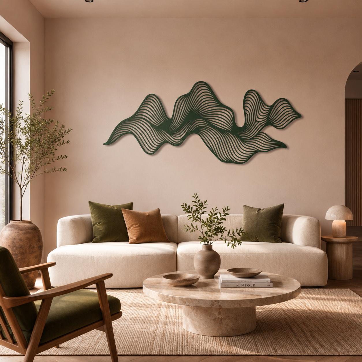 Abstract Green Wave Metal Wall Art, Contemporary Minimalist Decor